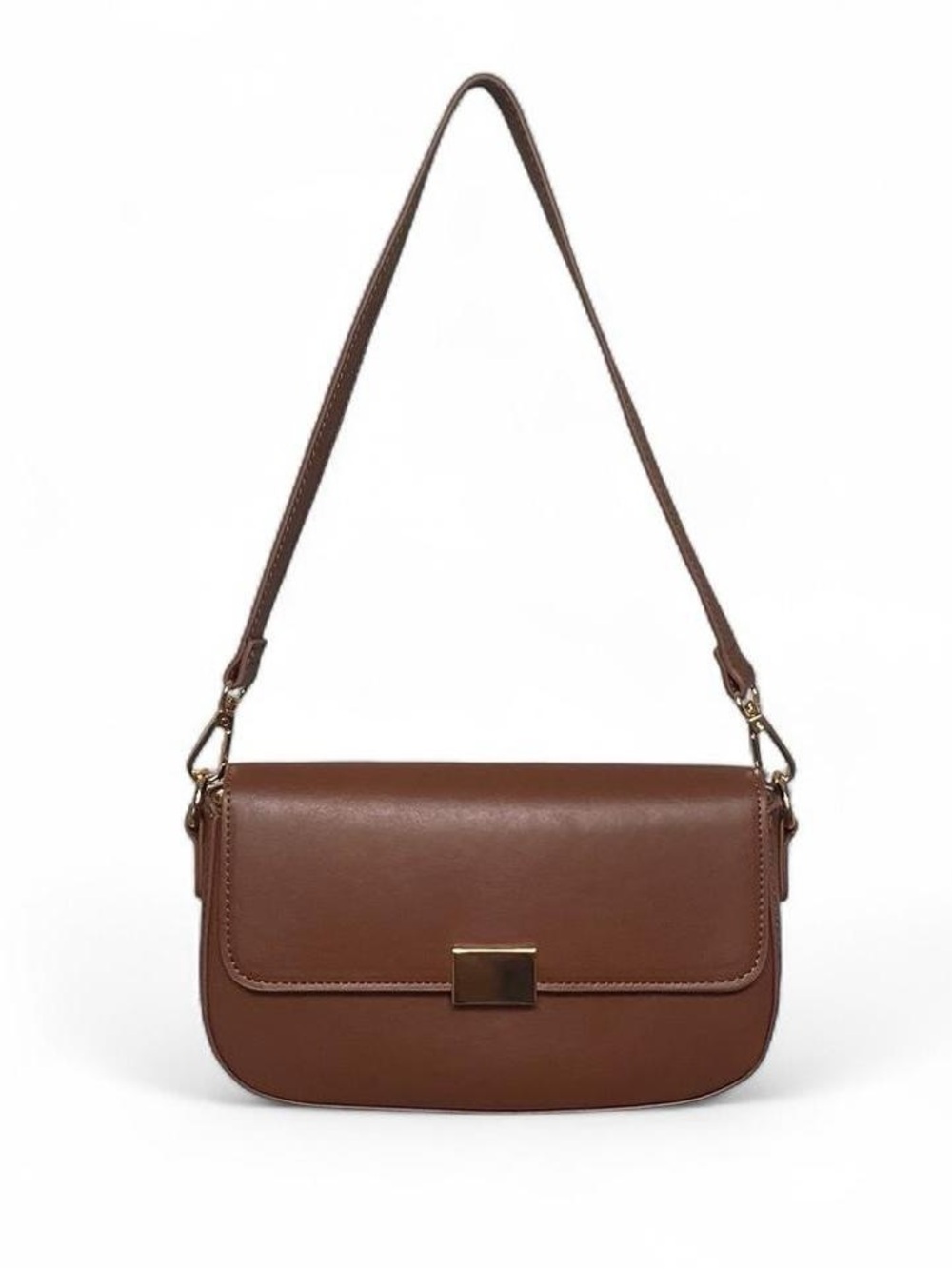 Reitmans Brown Leather Shoulder Bag with Gold Hardware